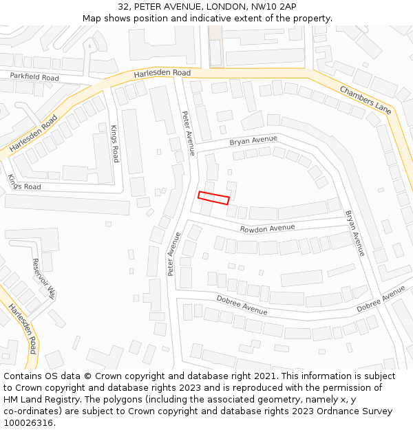 32, PETER AVENUE, LONDON, NW10 2AP: Location map and indicative extent of plot