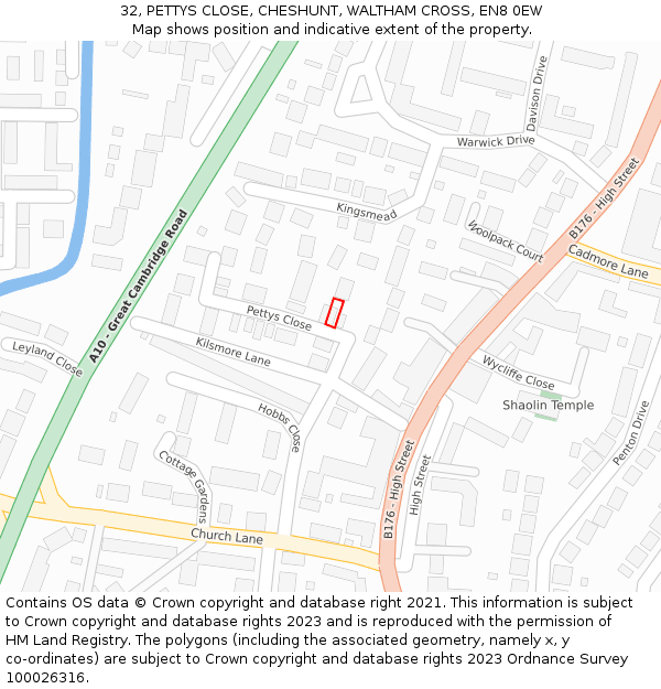 32, PETTYS CLOSE, CHESHUNT, WALTHAM CROSS, EN8 0EW: Location map and indicative extent of plot