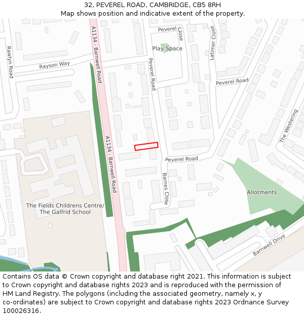 32, PEVEREL ROAD, CAMBRIDGE, CB5 8RH: Location map and indicative extent of plot