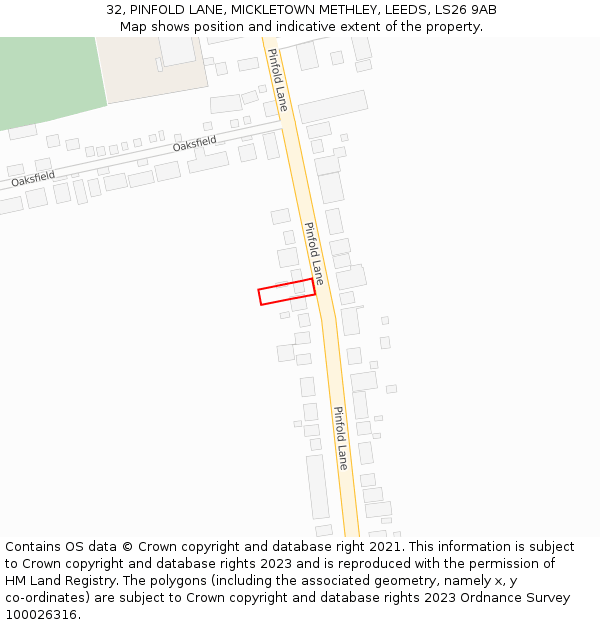 32, PINFOLD LANE, MICKLETOWN METHLEY, LEEDS, LS26 9AB: Location map and indicative extent of plot