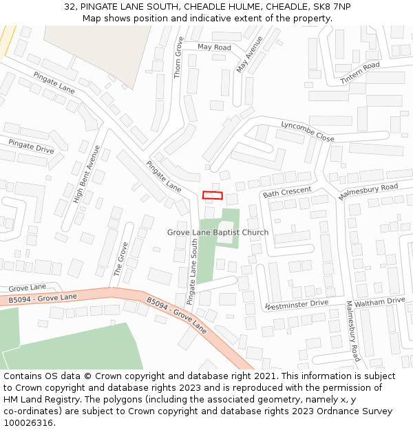 32, PINGATE LANE SOUTH, CHEADLE HULME, CHEADLE, SK8 7NP: Location map and indicative extent of plot