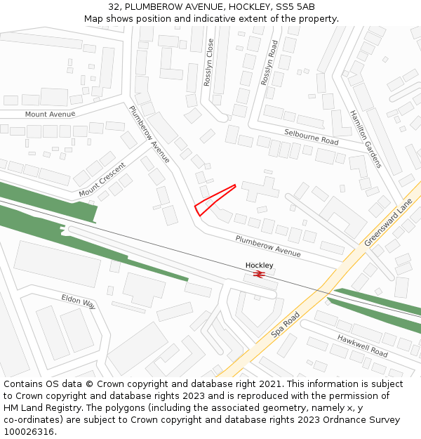 32, PLUMBEROW AVENUE, HOCKLEY, SS5 5AB: Location map and indicative extent of plot