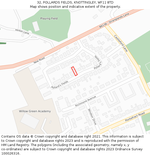 32, POLLARDS FIELDS, KNOTTINGLEY, WF11 8TD: Location map and indicative extent of plot