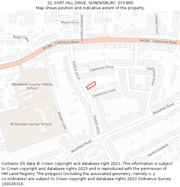32, PORT HILL DRIVE, SHREWSBURY, SY3 8RS: Location map and indicative extent of plot