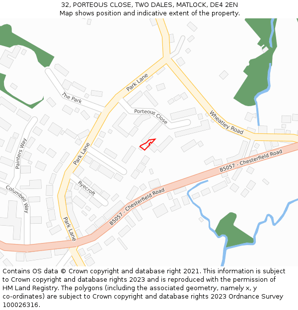 32, PORTEOUS CLOSE, TWO DALES, MATLOCK, DE4 2EN: Location map and indicative extent of plot