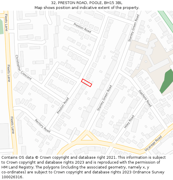 32, PRESTON ROAD, POOLE, BH15 3BL: Location map and indicative extent of plot