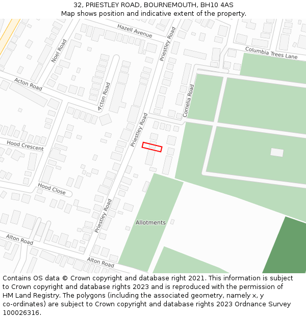 32, PRIESTLEY ROAD, BOURNEMOUTH, BH10 4AS: Location map and indicative extent of plot