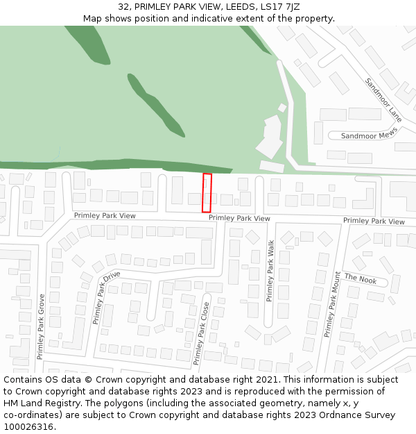 32, PRIMLEY PARK VIEW, LEEDS, LS17 7JZ: Location map and indicative extent of plot