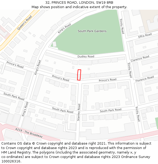 32, PRINCES ROAD, LONDON, SW19 8RB: Location map and indicative extent of plot