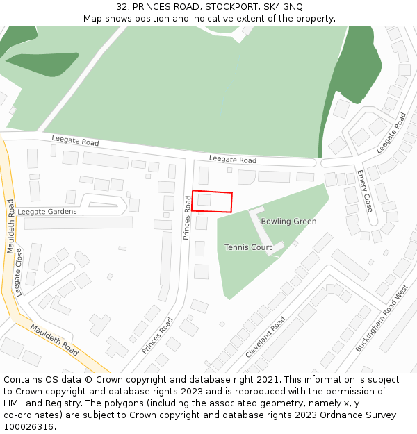 32, PRINCES ROAD, STOCKPORT, SK4 3NQ: Location map and indicative extent of plot