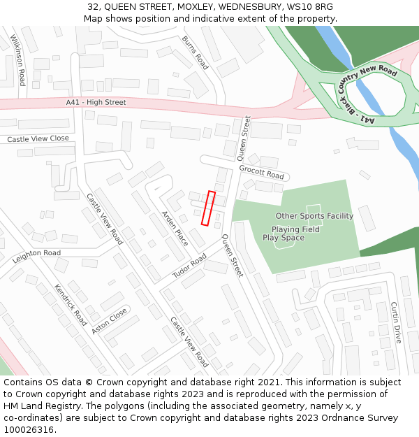 32, QUEEN STREET, MOXLEY, WEDNESBURY, WS10 8RG: Location map and indicative extent of plot