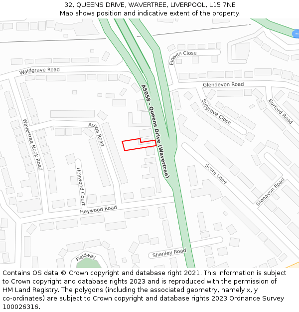 32, QUEENS DRIVE, WAVERTREE, LIVERPOOL, L15 7NE: Location map and indicative extent of plot