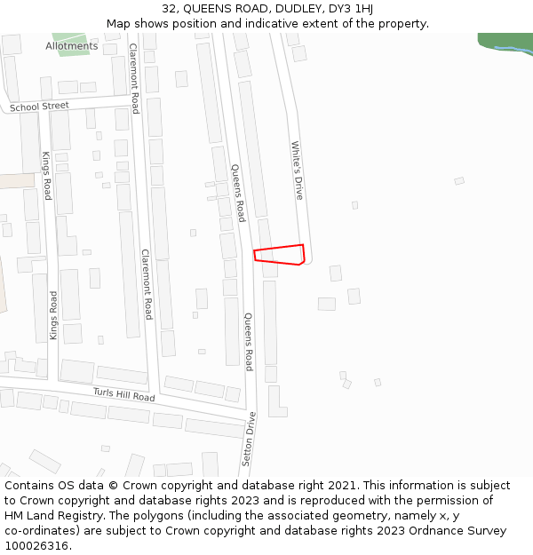 32, QUEENS ROAD, DUDLEY, DY3 1HJ: Location map and indicative extent of plot