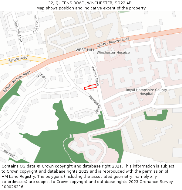 32, QUEENS ROAD, WINCHESTER, SO22 4PH: Location map and indicative extent of plot