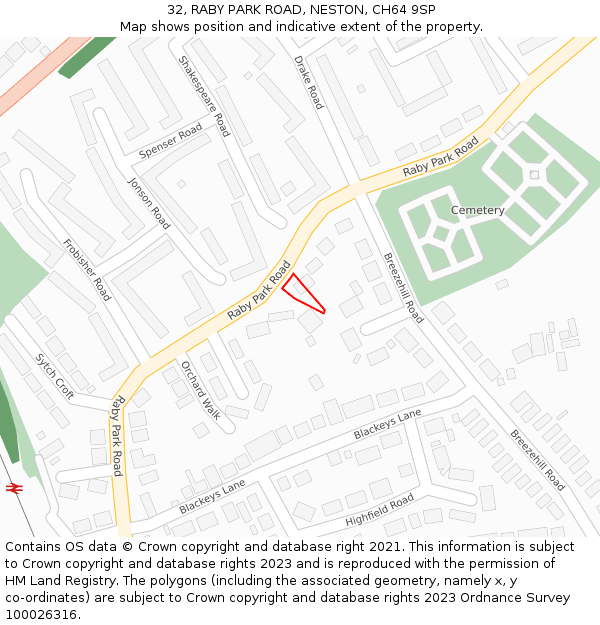 32, RABY PARK ROAD, NESTON, CH64 9SP: Location map and indicative extent of plot