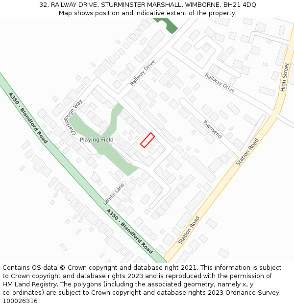 32, RAILWAY DRIVE, STURMINSTER MARSHALL, WIMBORNE, BH21 4DQ: Location map and indicative extent of plot