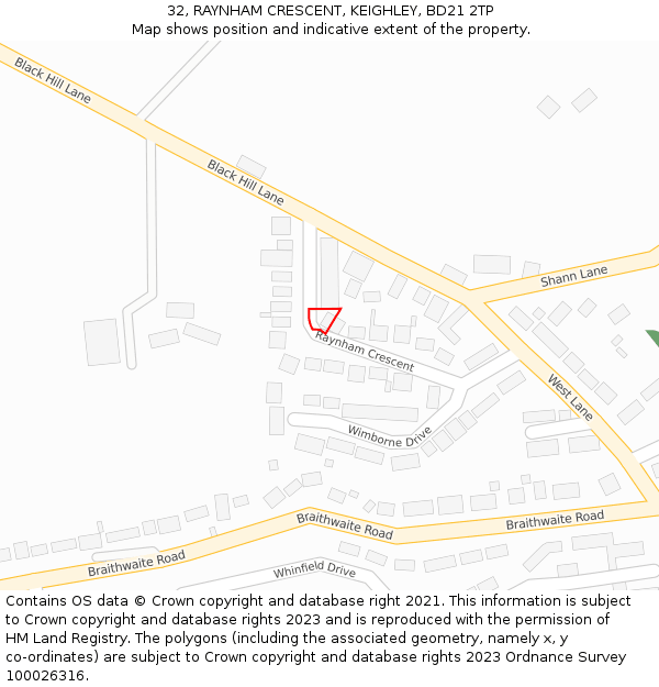 32, RAYNHAM CRESCENT, KEIGHLEY, BD21 2TP: Location map and indicative extent of plot