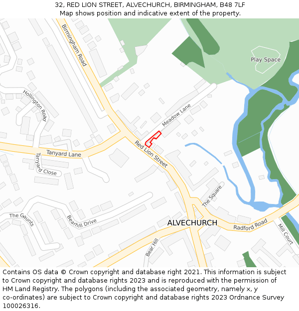 32, RED LION STREET, ALVECHURCH, BIRMINGHAM, B48 7LF: Location map and indicative extent of plot