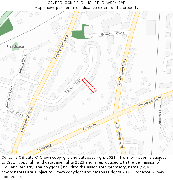 32, REDLOCK FIELD, LICHFIELD, WS14 0AB: Location map and indicative extent of plot