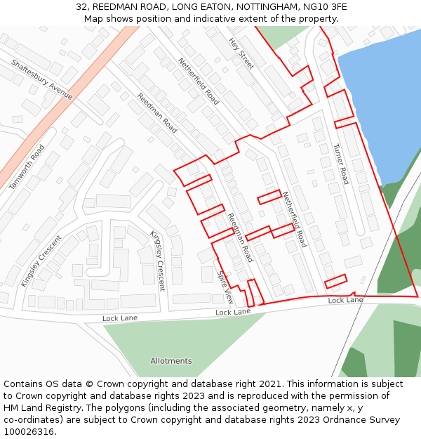 32, REEDMAN ROAD, LONG EATON, NOTTINGHAM, NG10 3FE: Location map and indicative extent of plot