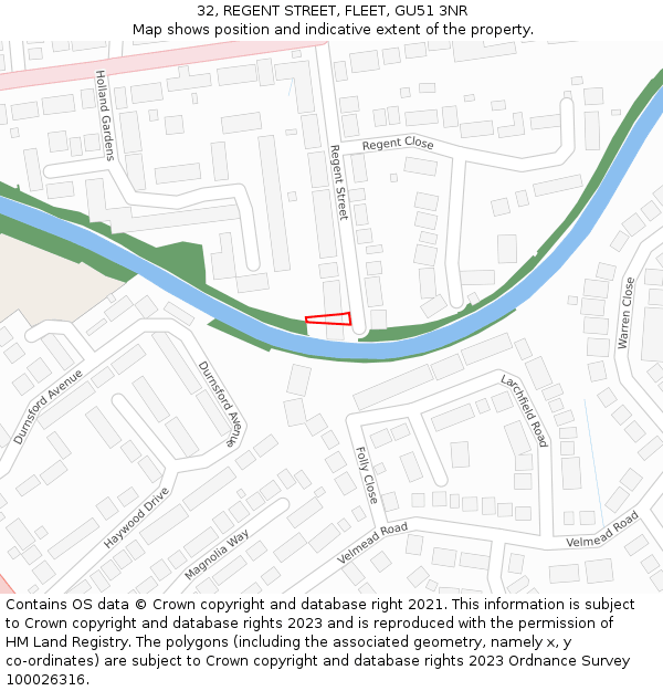 32, REGENT STREET, FLEET, GU51 3NR: Location map and indicative extent of plot