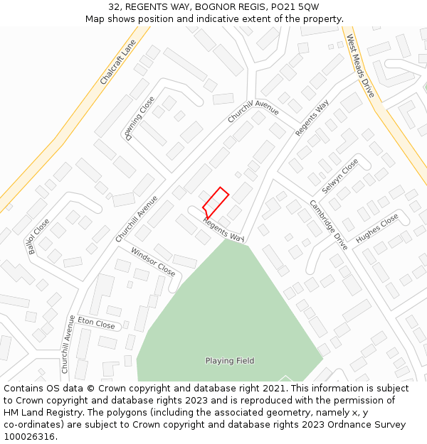 32, REGENTS WAY, BOGNOR REGIS, PO21 5QW: Location map and indicative extent of plot