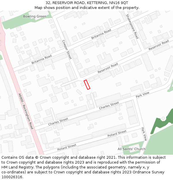 32, RESERVOIR ROAD, KETTERING, NN16 9QT: Location map and indicative extent of plot