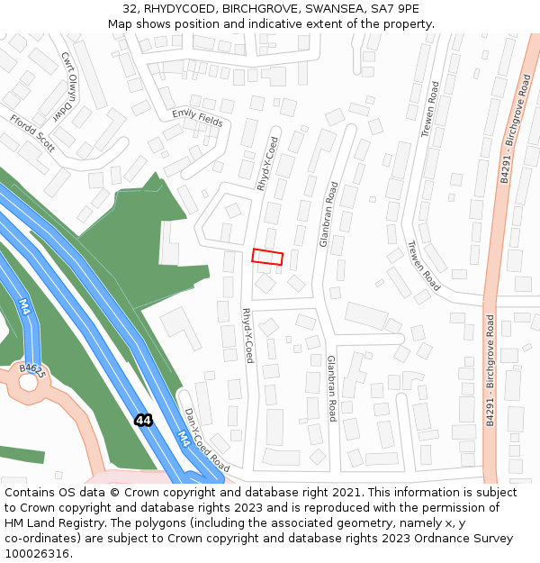 32, RHYDYCOED, BIRCHGROVE, SWANSEA, SA7 9PE: Location map and indicative extent of plot