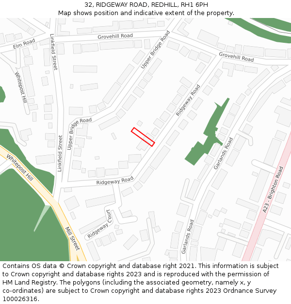 32, RIDGEWAY ROAD, REDHILL, RH1 6PH: Location map and indicative extent of plot