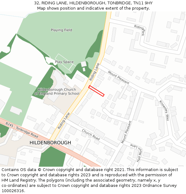 32, RIDING LANE, HILDENBOROUGH, TONBRIDGE, TN11 9HY: Location map and indicative extent of plot