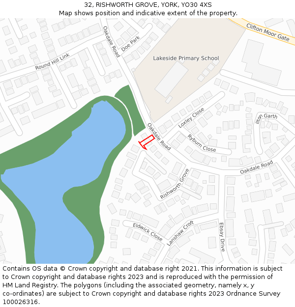 32, RISHWORTH GROVE, YORK, YO30 4XS: Location map and indicative extent of plot