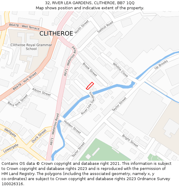 32, RIVER LEA GARDENS, CLITHEROE, BB7 1QQ: Location map and indicative extent of plot