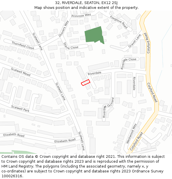 32, RIVERDALE, SEATON, EX12 2SJ: Location map and indicative extent of plot