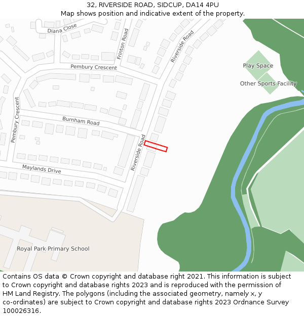 32, RIVERSIDE ROAD, SIDCUP, DA14 4PU: Location map and indicative extent of plot