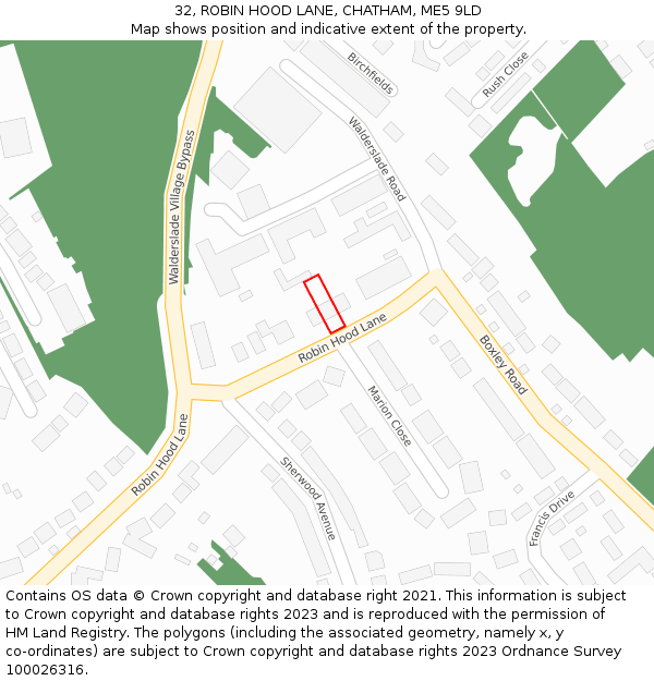 32, ROBIN HOOD LANE, CHATHAM, ME5 9LD: Location map and indicative extent of plot