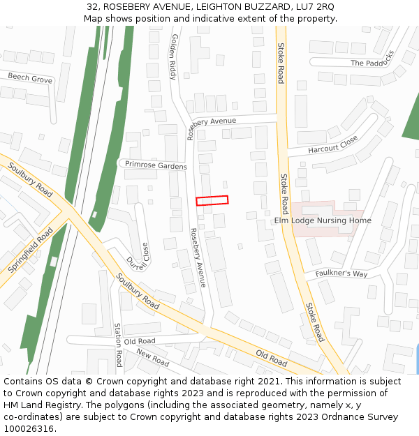 32, ROSEBERY AVENUE, LEIGHTON BUZZARD, LU7 2RQ: Location map and indicative extent of plot