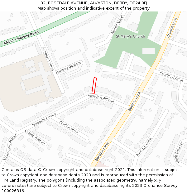 32, ROSEDALE AVENUE, ALVASTON, DERBY, DE24 0FJ: Location map and indicative extent of plot