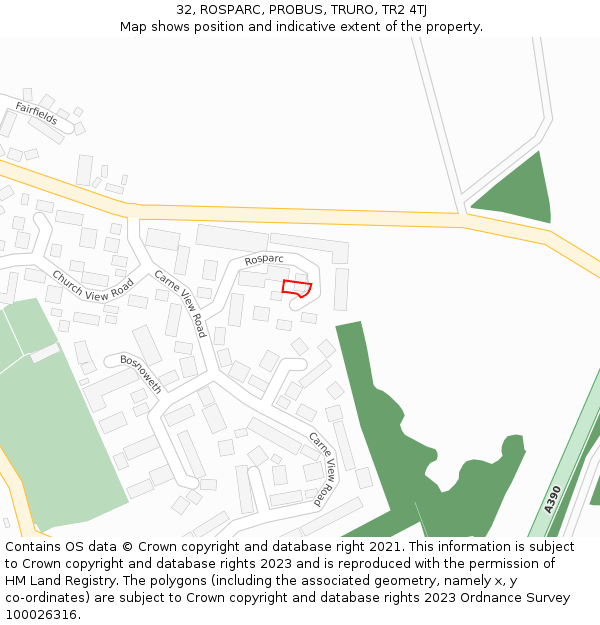 32, ROSPARC, PROBUS, TRURO, TR2 4TJ: Location map and indicative extent of plot