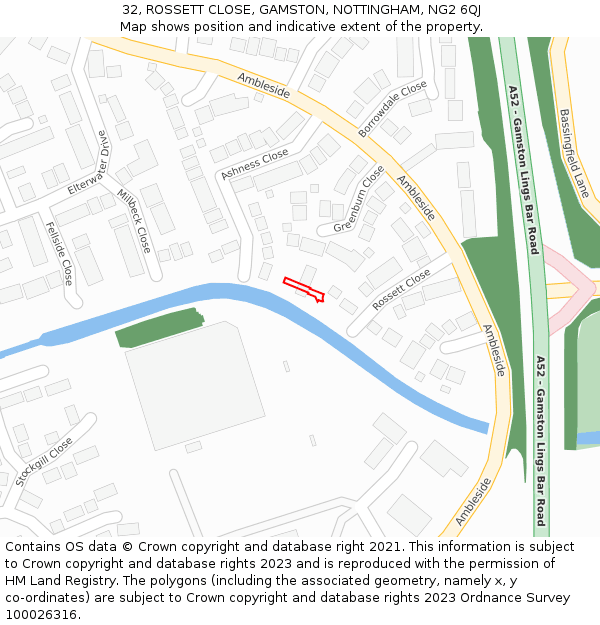 32, ROSSETT CLOSE, GAMSTON, NOTTINGHAM, NG2 6QJ: Location map and indicative extent of plot