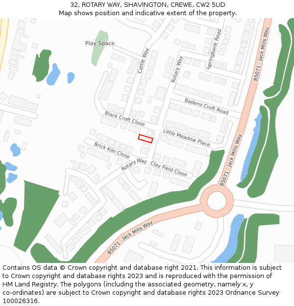 32, ROTARY WAY, SHAVINGTON, CREWE, CW2 5UD: Location map and indicative extent of plot