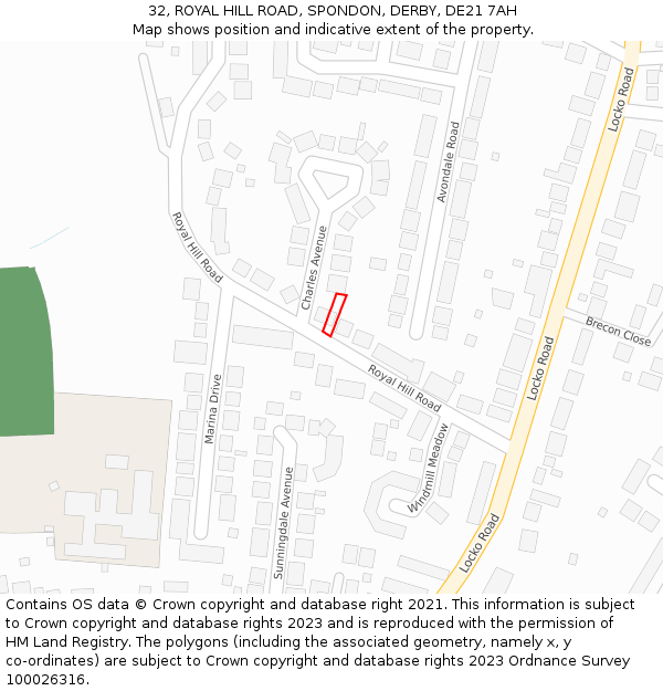 32, ROYAL HILL ROAD, SPONDON, DERBY, DE21 7AH: Location map and indicative extent of plot