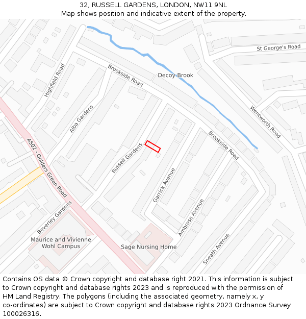 32, RUSSELL GARDENS, LONDON, NW11 9NL: Location map and indicative extent of plot