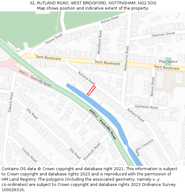 32, RUTLAND ROAD, WEST BRIDGFORD, NOTTINGHAM, NG2 5DG: Location map and indicative extent of plot