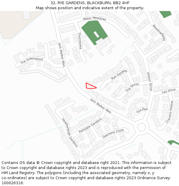 32, RYE GARDENS, BLACKBURN, BB2 4HF: Location map and indicative extent of plot