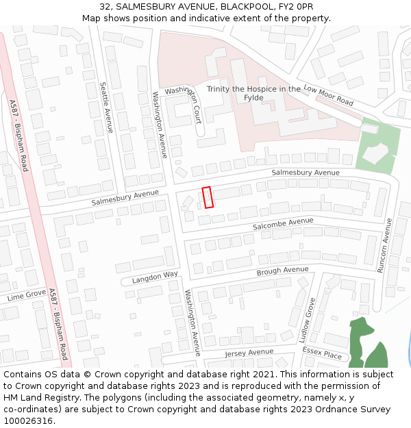 32, SALMESBURY AVENUE, BLACKPOOL, FY2 0PR: Location map and indicative extent of plot