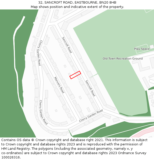 32, SANCROFT ROAD, EASTBOURNE, BN20 8HB: Location map and indicative extent of plot