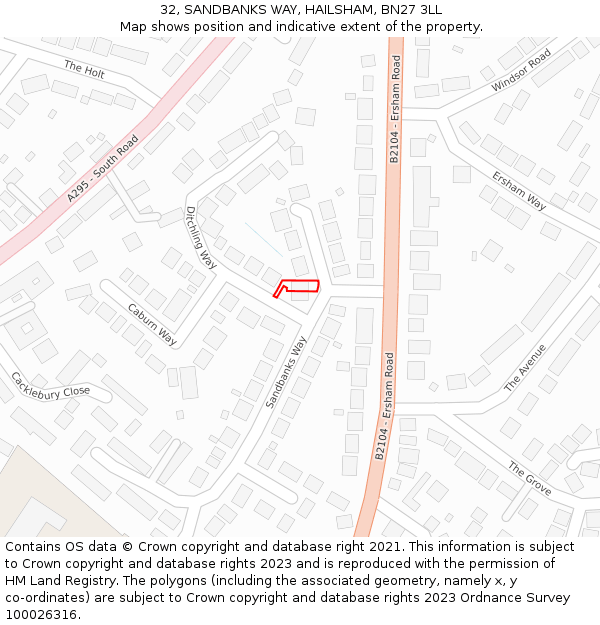 32, SANDBANKS WAY, HAILSHAM, BN27 3LL: Location map and indicative extent of plot