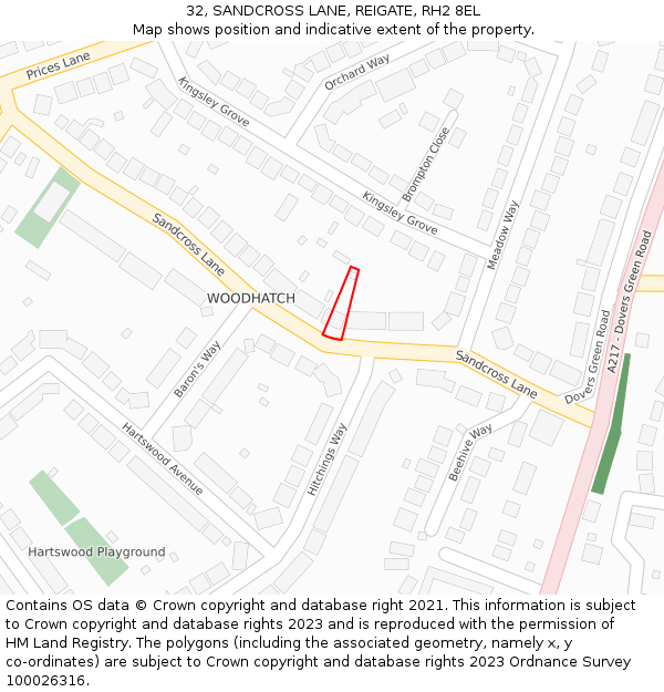 32, SANDCROSS LANE, REIGATE, RH2 8EL: Location map and indicative extent of plot