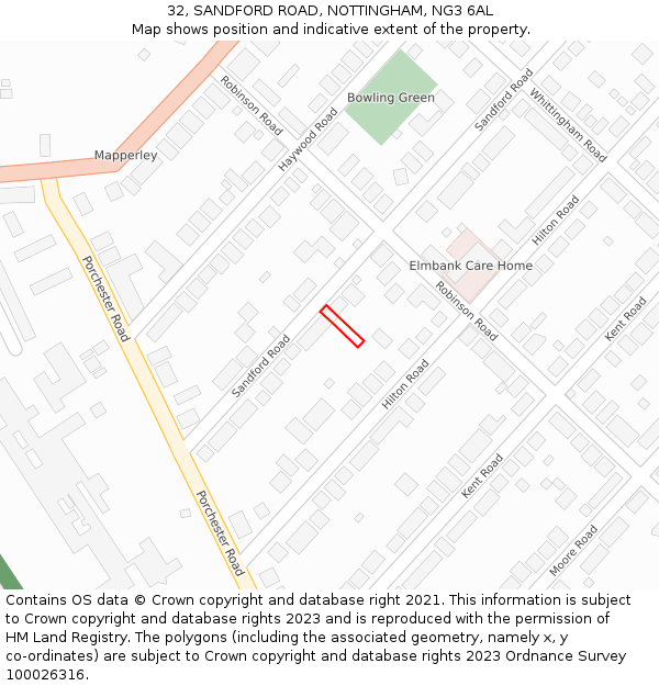 32, SANDFORD ROAD, NOTTINGHAM, NG3 6AL: Location map and indicative extent of plot