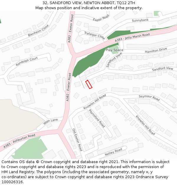 32, SANDFORD VIEW, NEWTON ABBOT, TQ12 2TH: Location map and indicative extent of plot